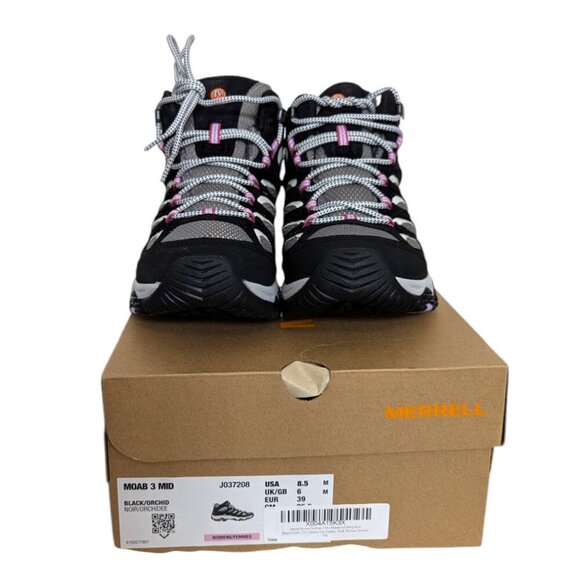 Merrell Women's Moab 3 Mid Waterproof Hiking Boot Black Pink Size 8.5 - Picture 6 of 10